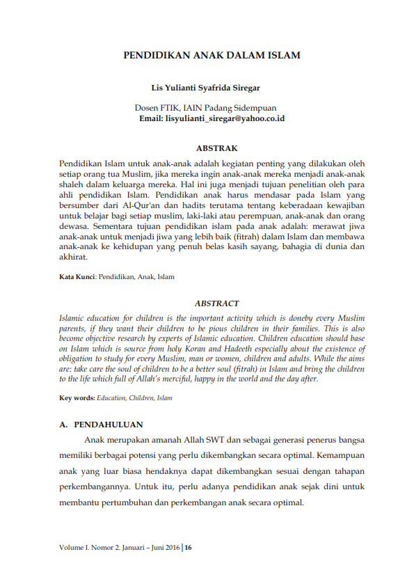 Pendidikan Anak Dalam Islam