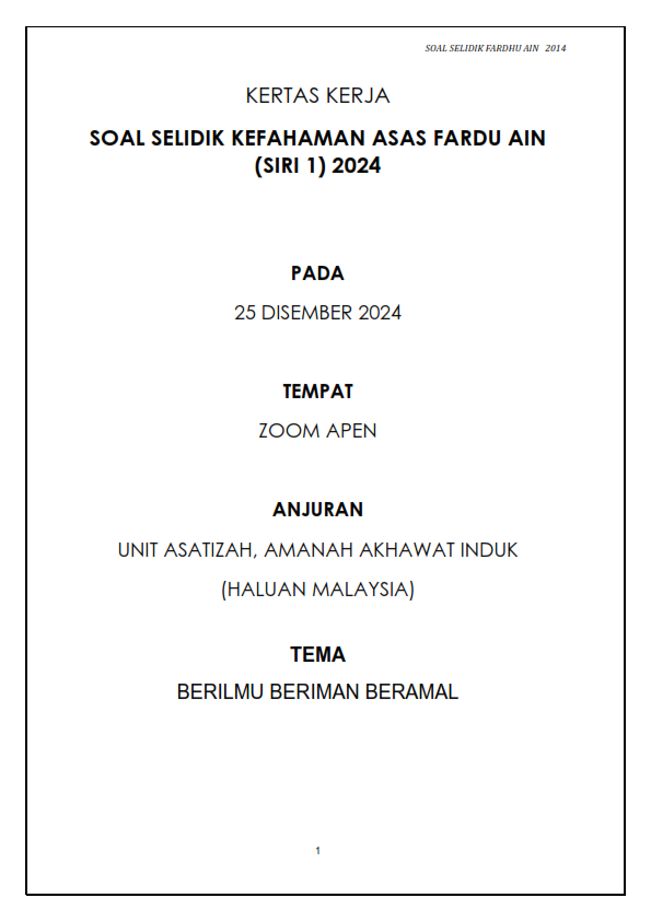INFO PACK SOAL SELIDIK ASAS FARDHU AIN