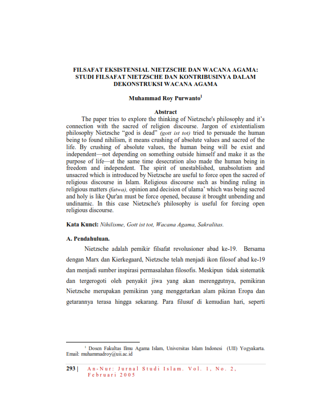 Article Nietszhe (Jurnal An-Nur)