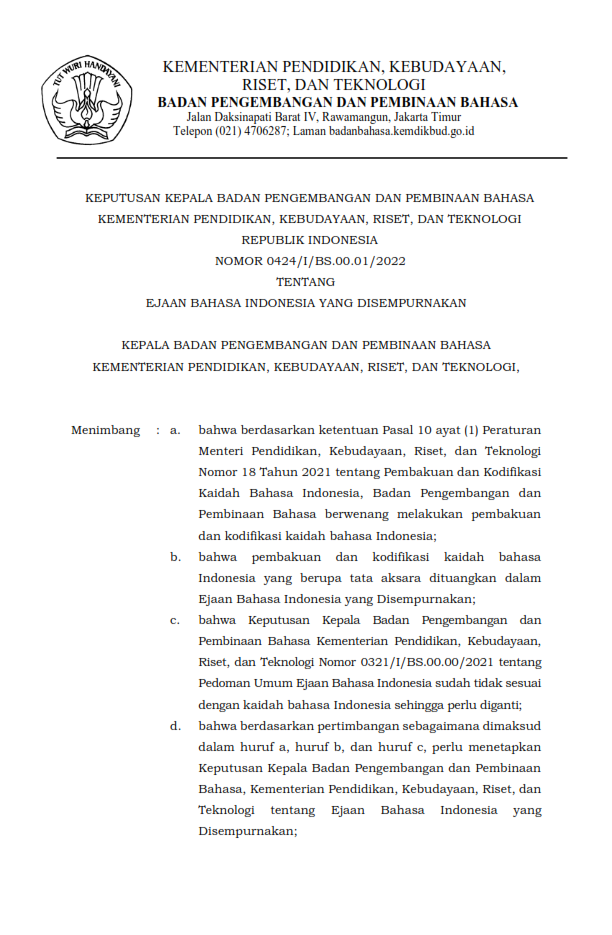 Ejaan yang Disempurnakan (EYD)